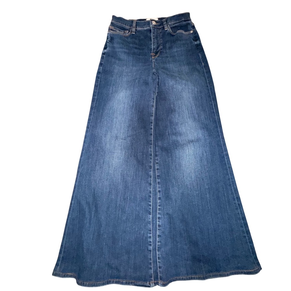 FRAME Le Palazzo Wide Leg High Rise Jeans 70s Retro Flare 25 Dark Blue